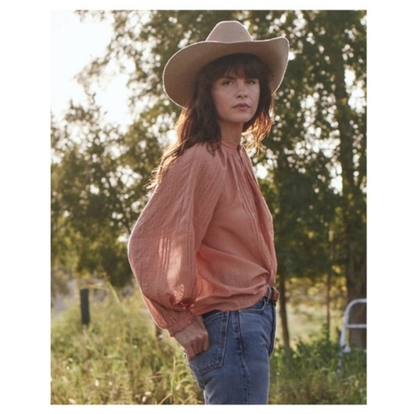 THE GREAT. Tops - The Great Lightweight Pintuck Blouse - Color Is Terra Cotta